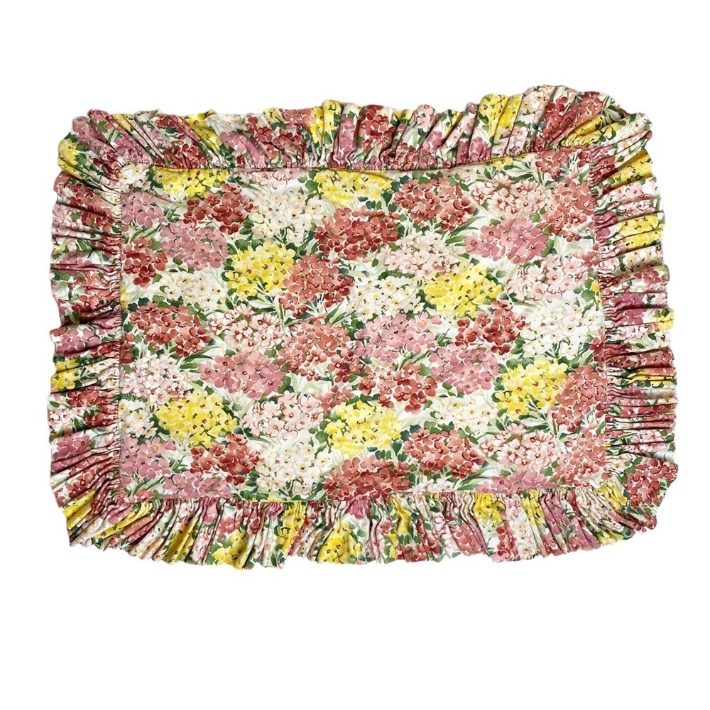 Vintage Floral Ruffle  Pink Blush Yellow Pillow Sham STANDARD (1)